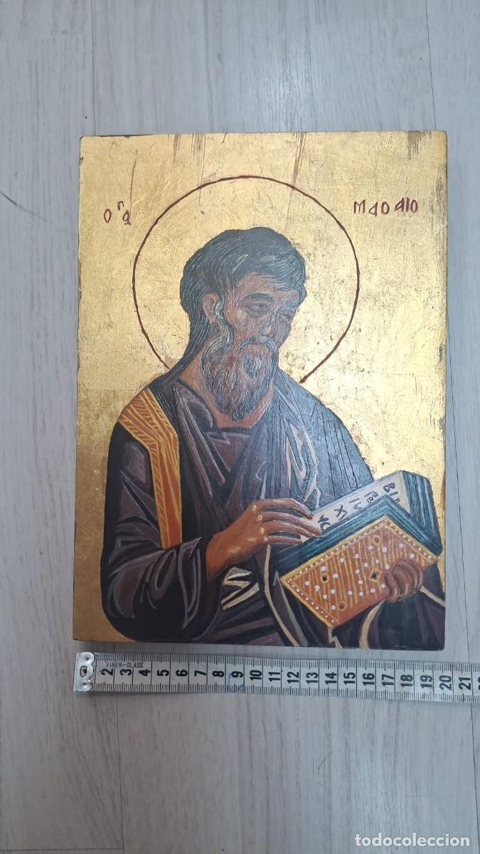 Arte: Precioso icono religioso de estilo bizantino tradicional que retrata a San Mateo Evangelista