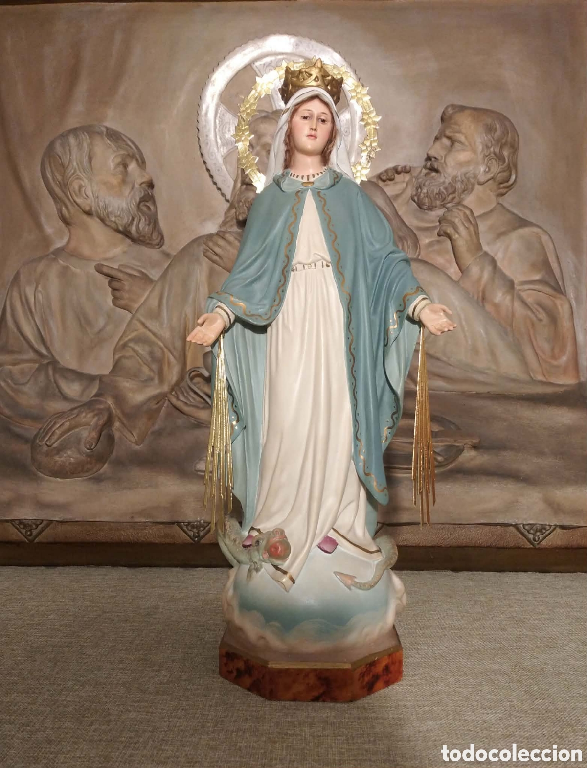 Arte: Virgen Milagrosa 44 cm, sello Olot, ojos de cristal