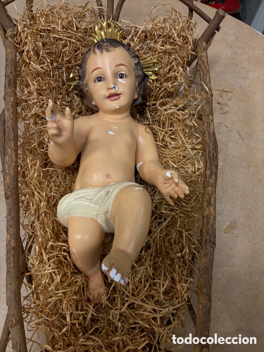 Arte: Ni&ntilde;o Jes&uacute;s tipo Olot con cuna incluida