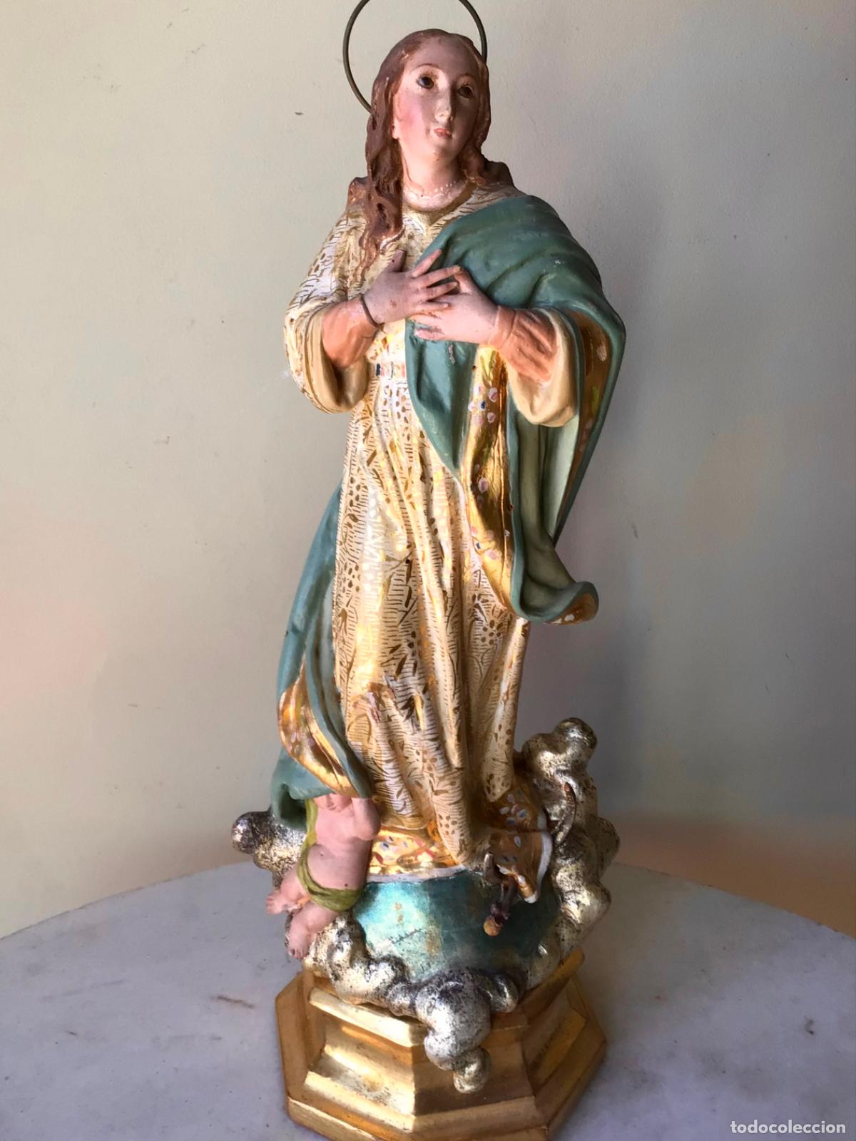 Arte: GRAN E IMPRESIONANTE VIRGEN INMACULADA EN MADERA TALLADA - SIGLO 19 - OJOS DE VIDRIO