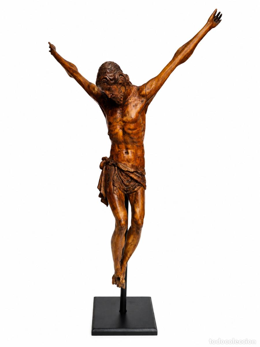 Kunst: Antiguo Crucifijo, Cristo a la Cruz - Talla de Madera de Boj - Altura 44 cm - S. XVII - con Peana