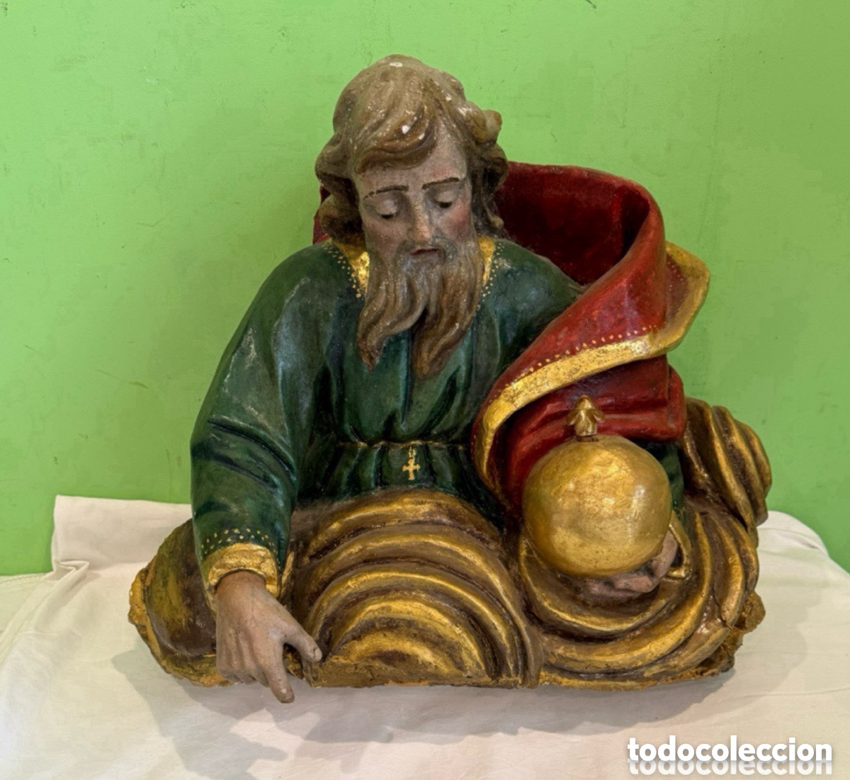 Art: Grand&iacute;sima y rara figura religiosa antigua material compuesto policromado con madera siglo XX