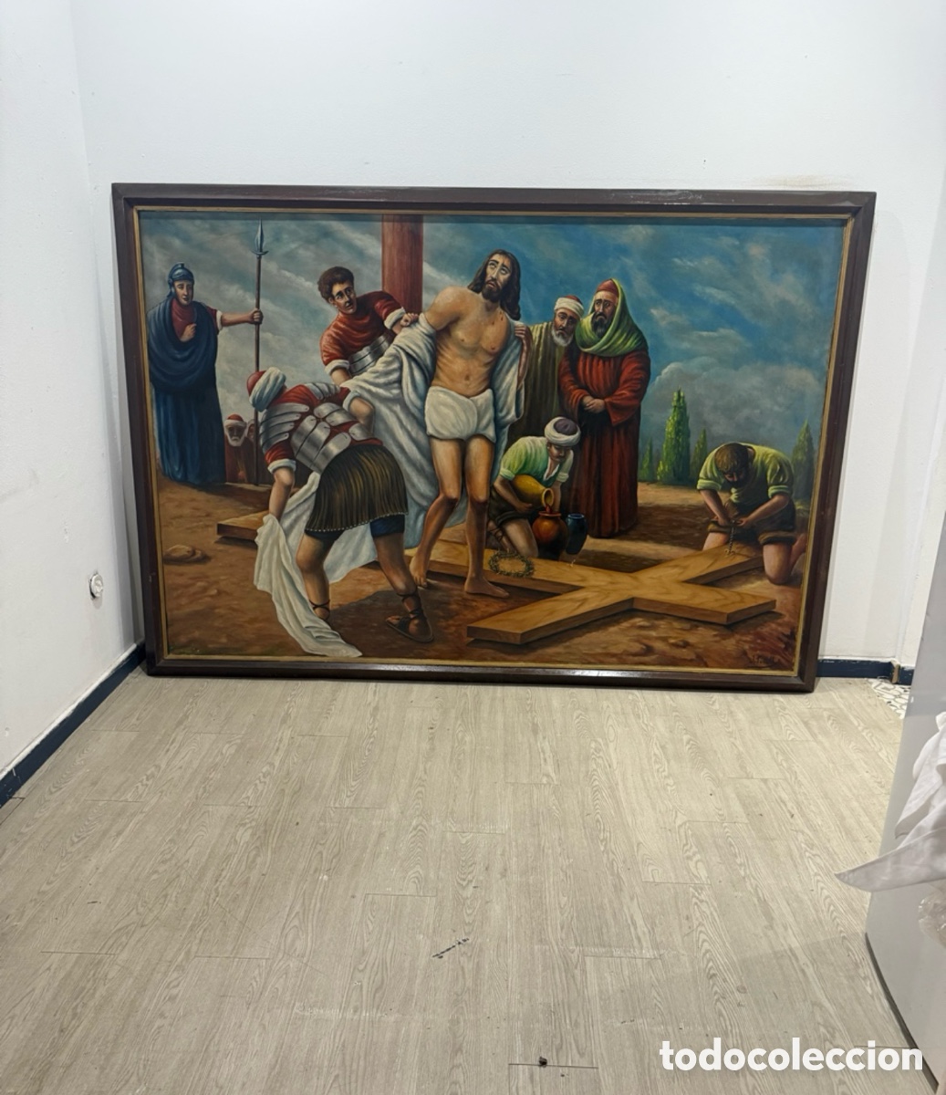 Arte: &Oacute;leo religioso firmado J. Turull Cristo Camino del Calvario gran formato XIX- XX(206x140 cm)
