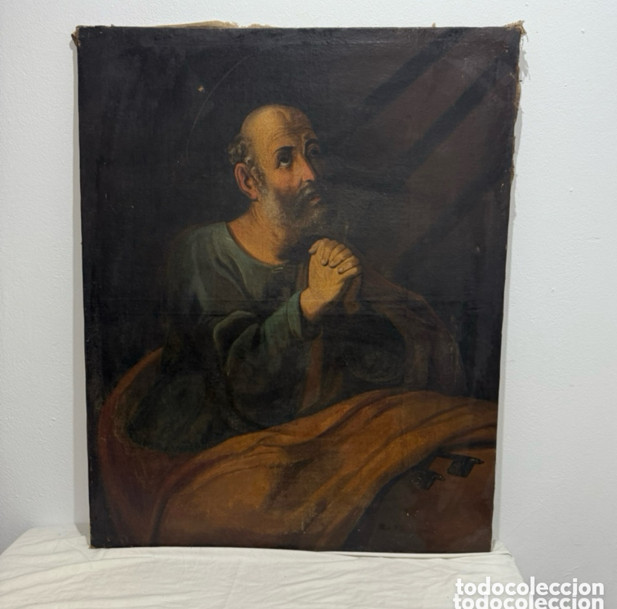 Arte: Importante San Pedro arrepentido Escuela Espa&ntilde;ola Barroca XVII-XVIII &Oacute;leo sobre lienzo gran formato