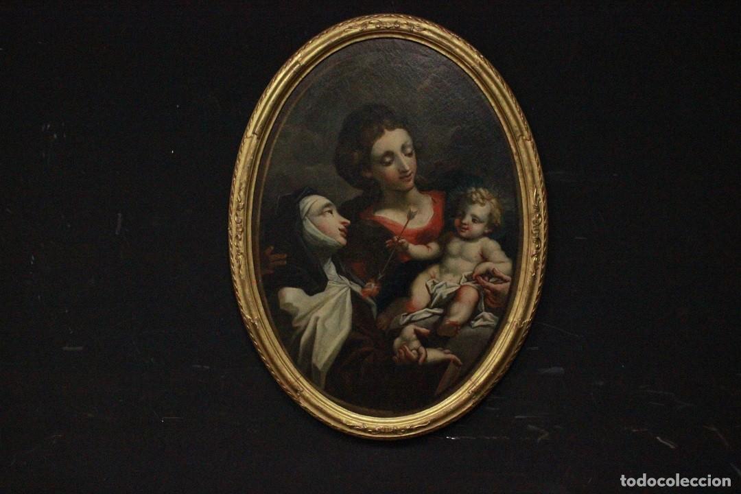 Arte: Cuadro antiguo Virgen con el Ni&ntilde;o y Santa Rita de Cascia Siglo XVIII