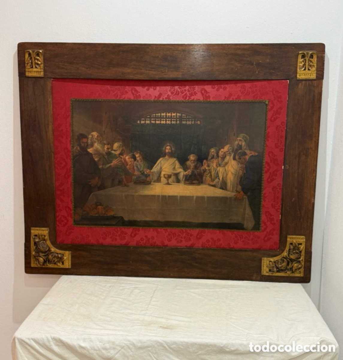 Arte: Kaspar Schleibner M&uuml;nchen 1919 La &Uacute;ltima Cena pintura religiosa alemana marco original