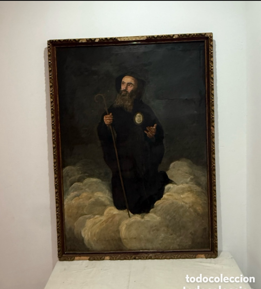 Arte: &Oacute;leo religioso antiguo San Francisco de Paula CHARITAS siglo XVIII/XIX. 137X100cm).