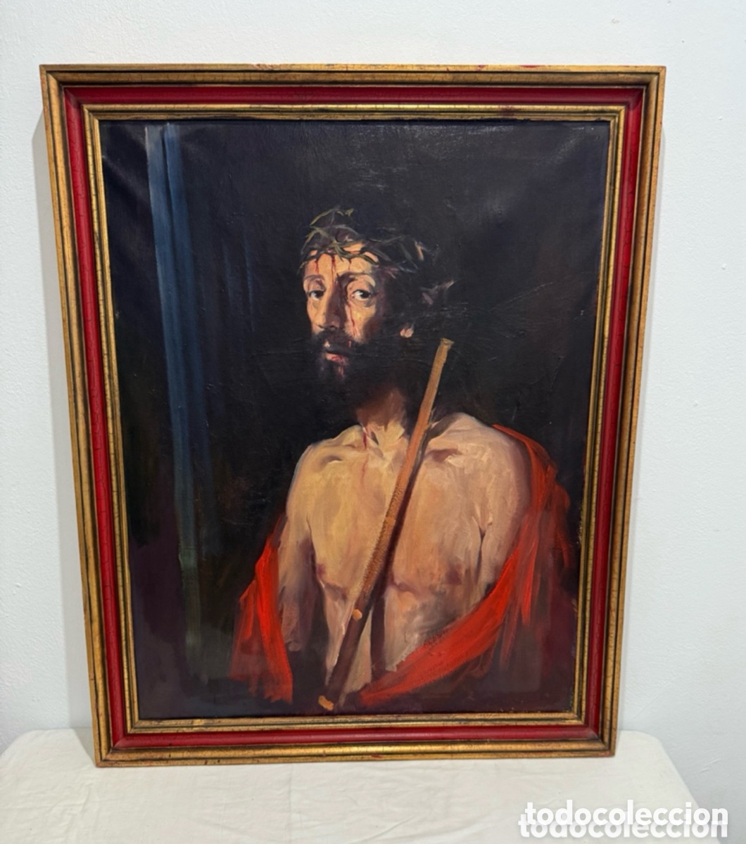 Arte: Escuela espa&ntilde;ola / hisp&aacute;nica Cristo Ecce Homo &oacute;leo sobre lienzo XVIII-XIX obra religiosa
