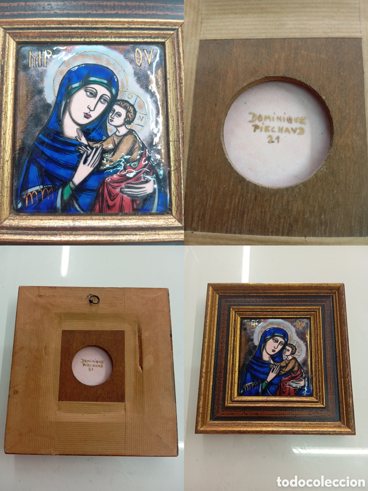 Arte: ESMALTE AL FUEGO VIRGEN Y NI&Ntilde;O DOMINIQUE PIECHAUD LIMOGES FIRMADO NUMERADO FRANCIA ICONO ARTE SACRO