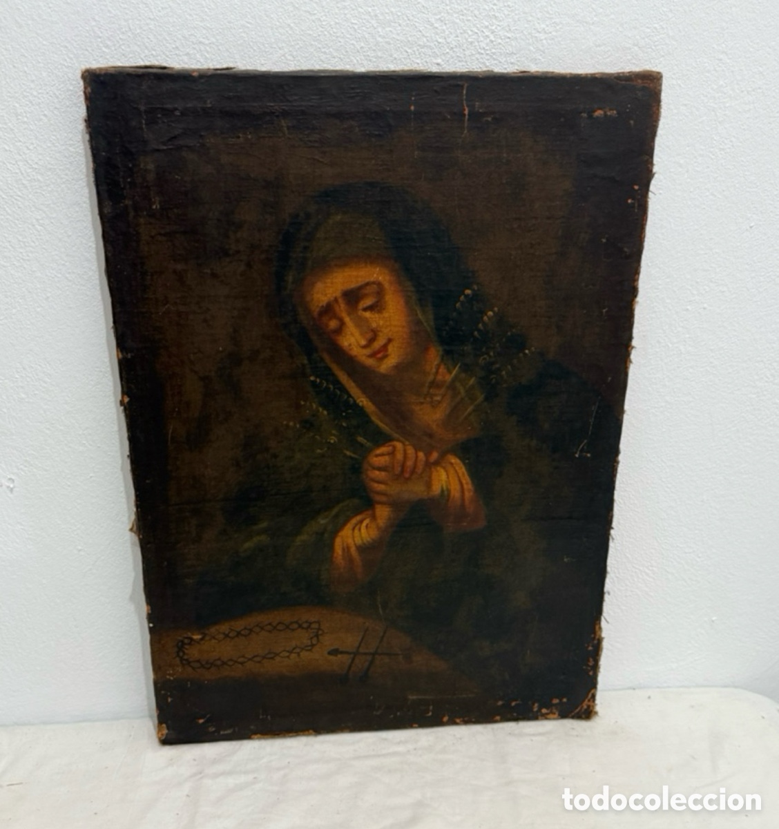 Arte: Importante Virgen Dolorosa Escuela Espa&ntilde;ola finales XVII-XVIII &oacute;leo sobre lienzo. obra a estudiar