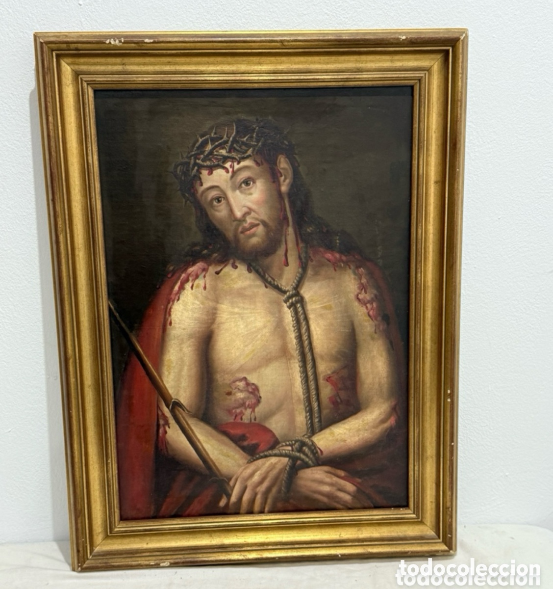 Arte: Escuela Espa&ntilde;ola Cristo Ecce Homo &oacute;leo sobre tablex gran calidad.SXVIII/SXIX .a estudiar. Restuarado