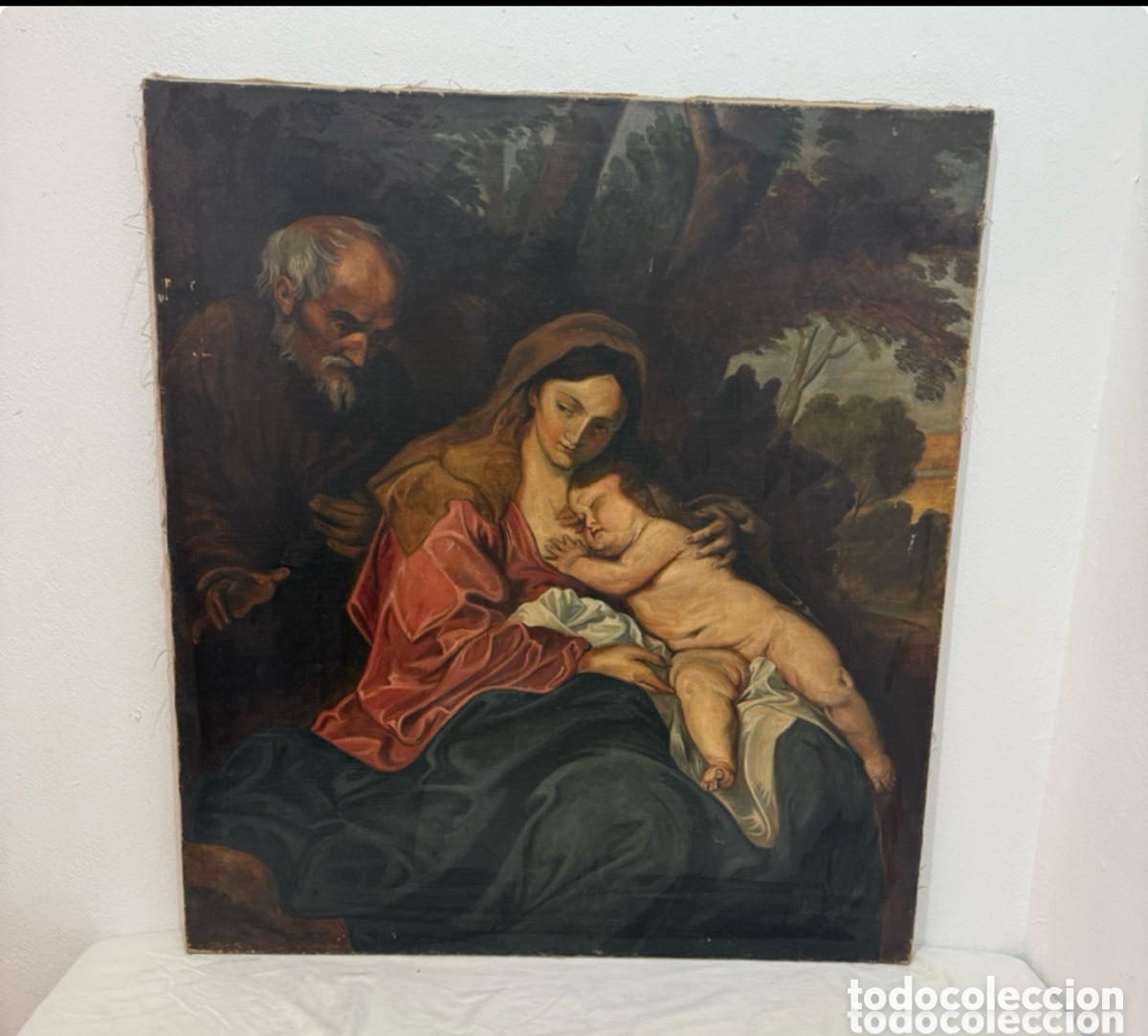 Arte: Antiguo &oacute;leo sobre lienzo religioso siglo XIX marcado &rdquo;Copia de Van Dyck&rdquo; por Louis Becker