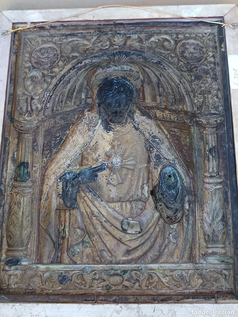 Arte: Antiguo Coraz&oacute;n de Jes&uacute;s de cobre - Foto 3
