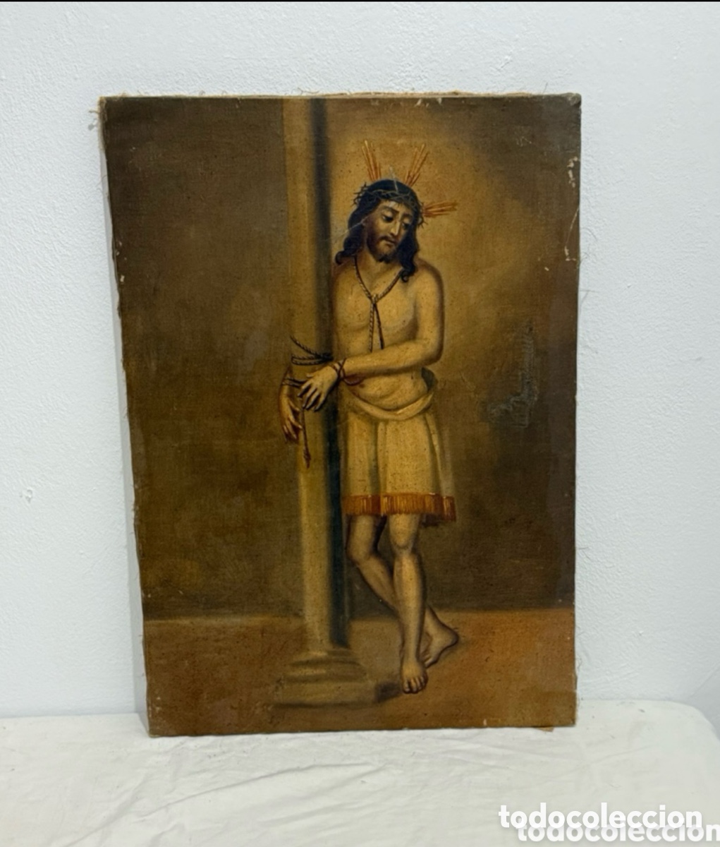 Arte: Escuela Espa&ntilde;ola siglo XVIII-XIX Ecce Homo Cristo a la Columna &oacute;leo/lienzo obra religiosa a estudiar