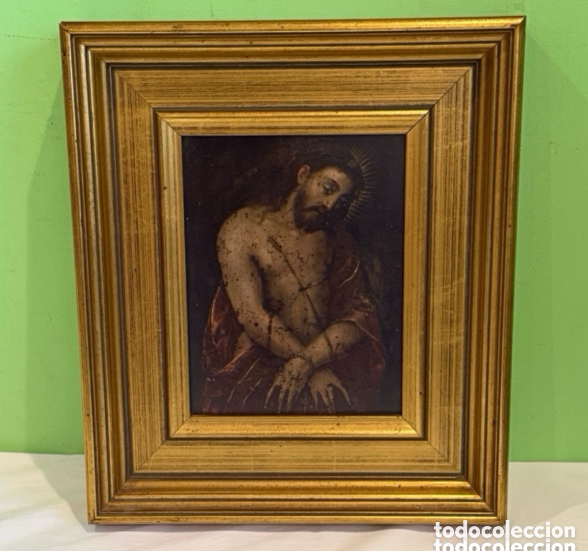 Arte: &Oacute;leo sobre cobre Ecce Homo escuela italiana finales siglo XVIII XIX enmarcado