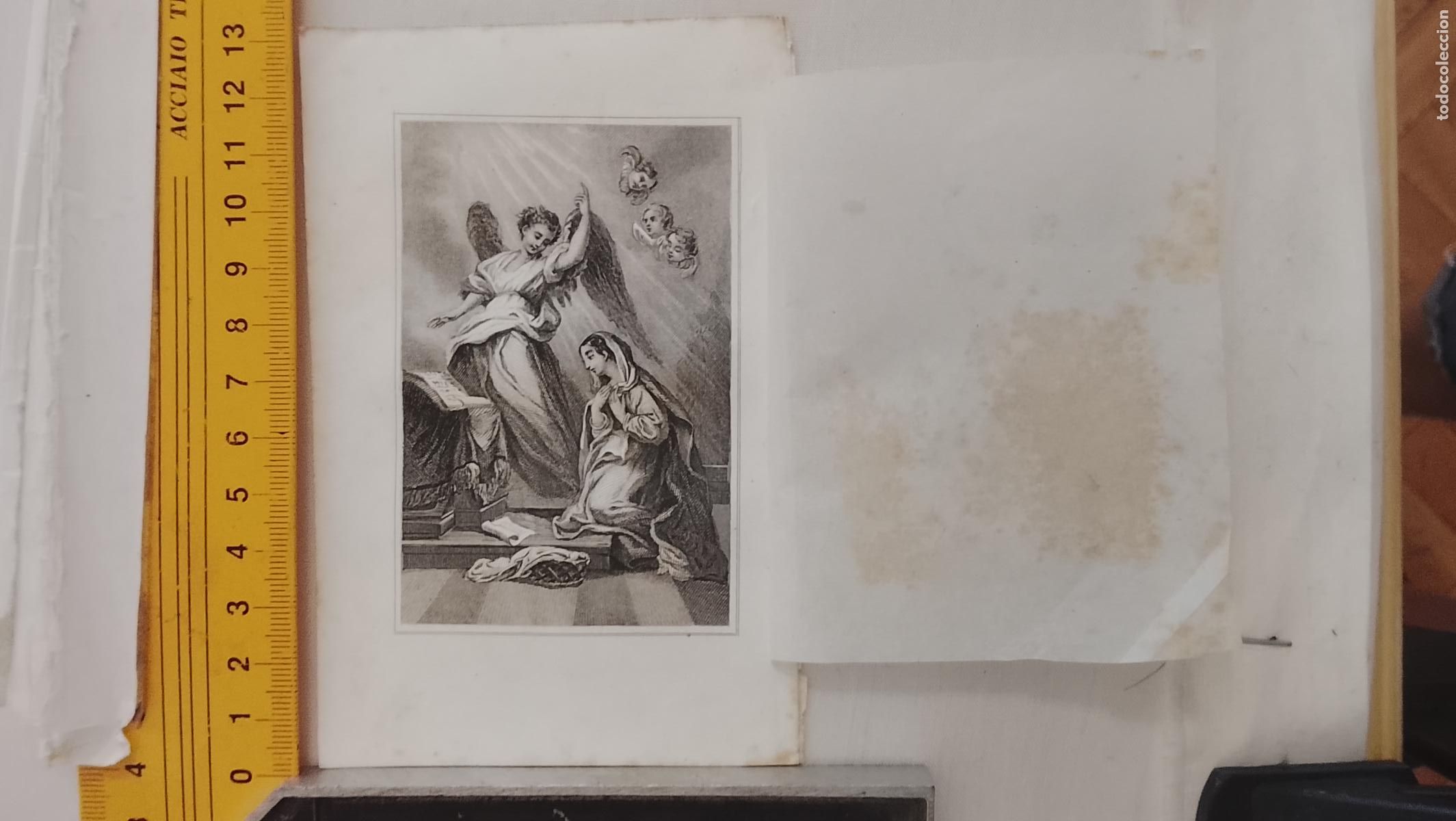 Arte: plancha grabado de la anunciacion de la virgen con san gabriel arcangel original a&ntilde;o 1870