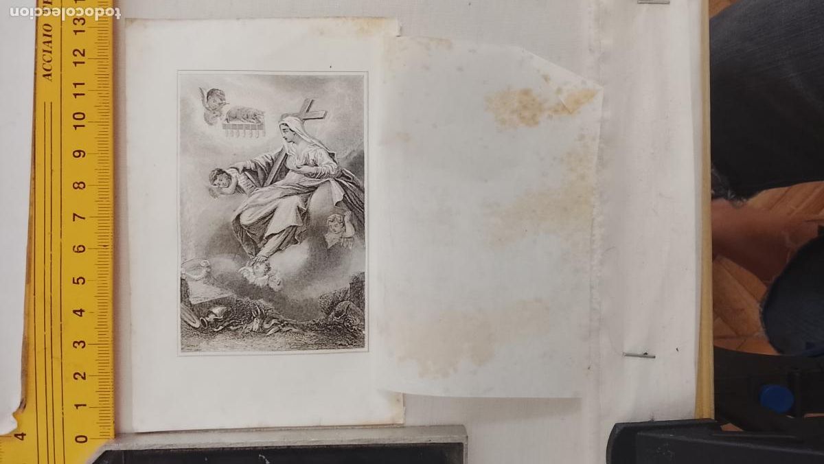 Arte: plancha grabado de la FE , la virgen con ATRIBUTOS DE LA FE CRISTIANA original a&ntilde;o 1870