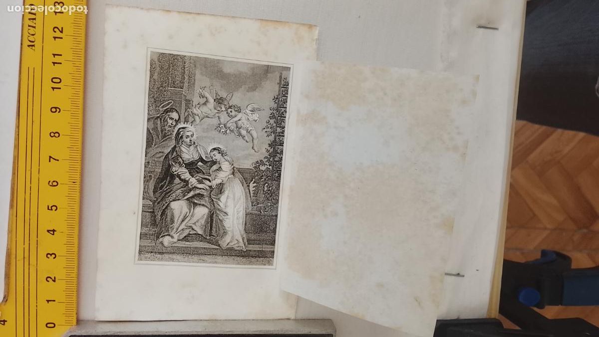 Arte: plancha grabado de SANTA ANA la VIRGEN NI&Ntilde;A original a&ntilde;o 1870