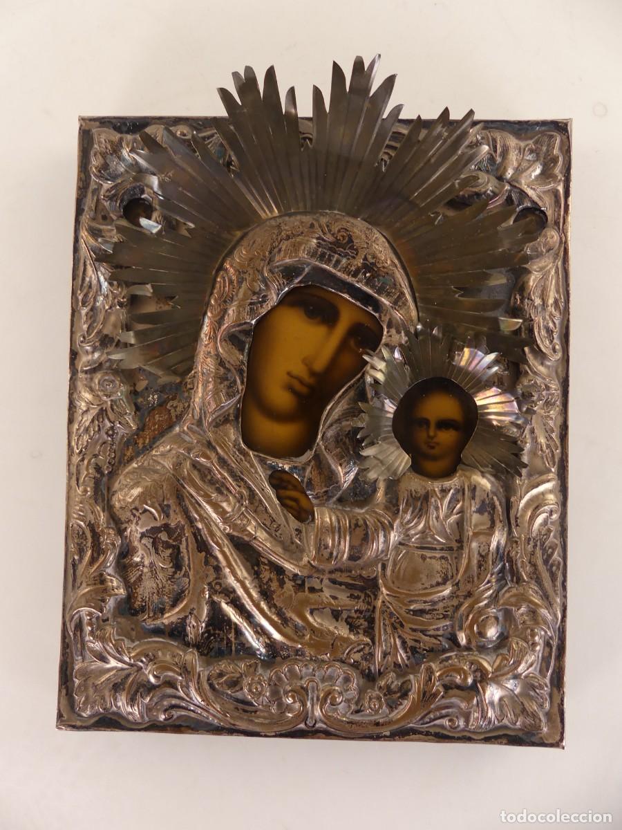Arte: PRECIOSO ICONO ORTODOXO METAL PLATEADO REPUJADO