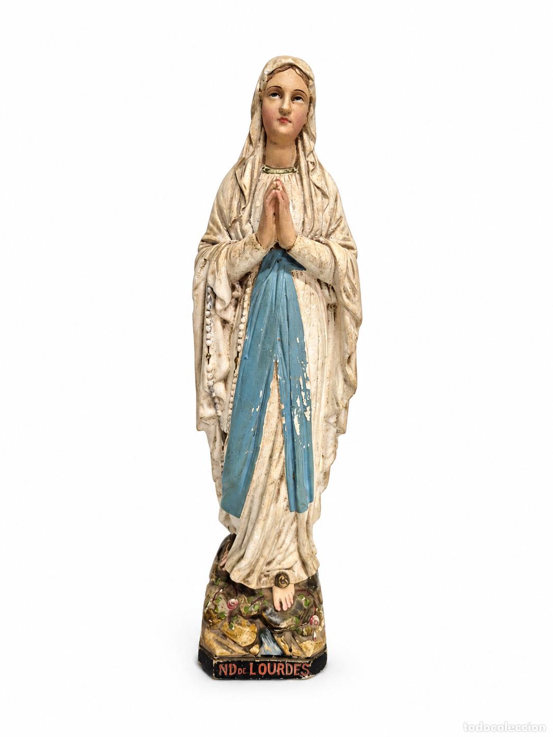 Arte: Virgen de Lourdes - Yeso Policromado - Sello Taller de Escultura Corneille de Toulouse, Francia