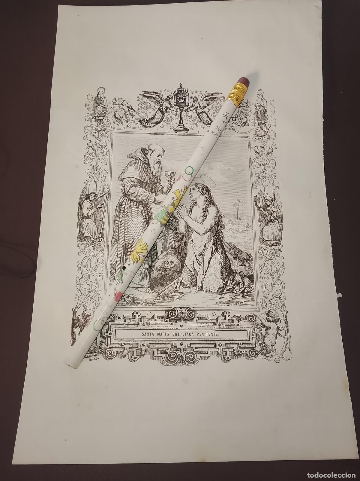 Arte: plancha Grabado LITOGRAFICO del a&ntilde;o 1849 - SANTA MARIA EGIPCIACA PENITENTE