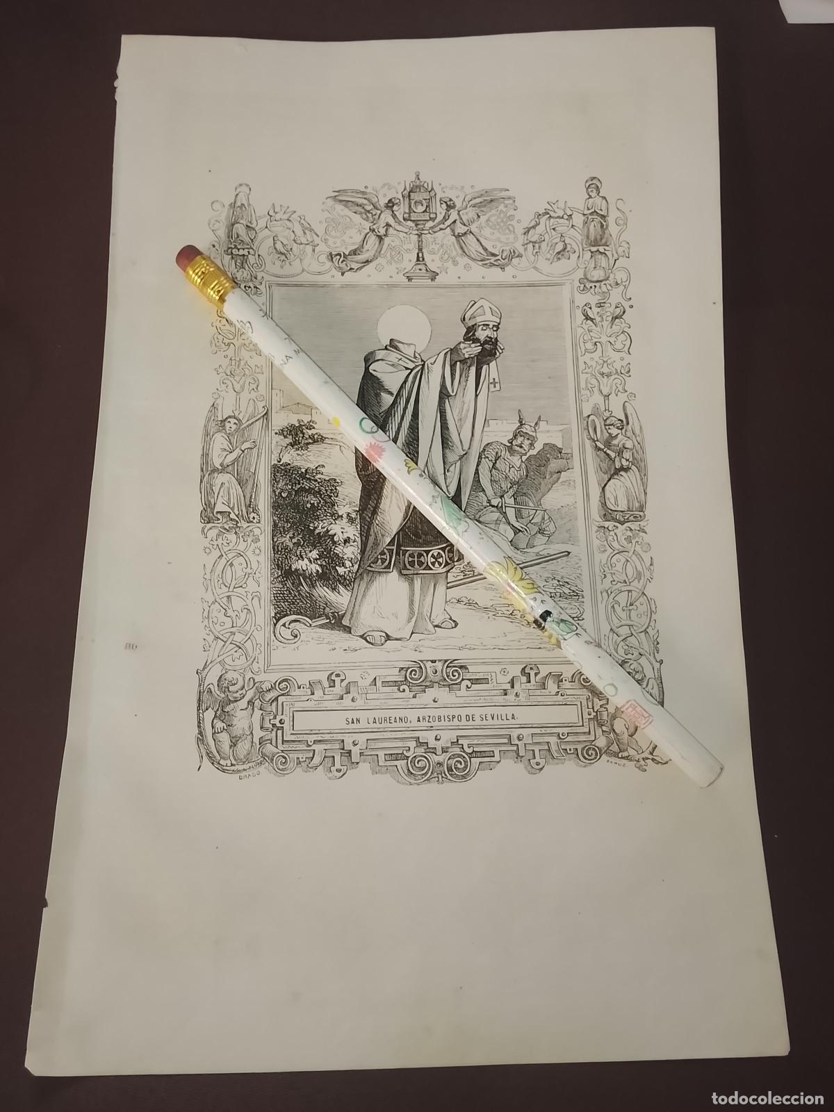 Arte: plancha Grabado LITOGRAFICO del a&ntilde;o 1849 - SAN LAUREANO ARZOBISPO DE SEVILLA