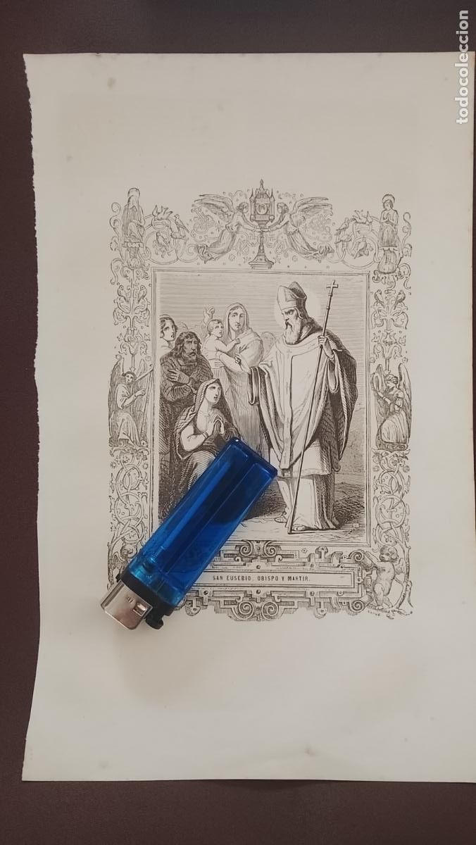 Arte: plancha Grabado LITOGRAFICO del a&ntilde;o 1849 - SAN Eusebio obispo
