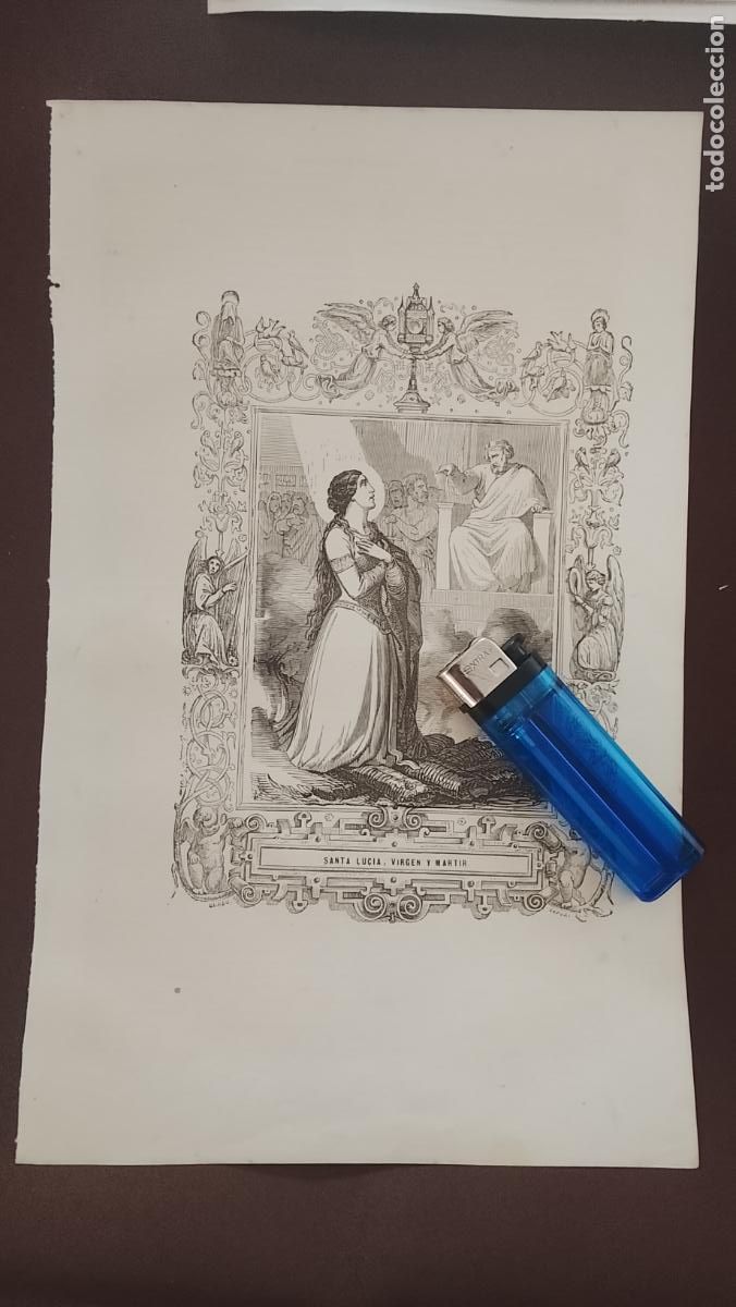 Arte: plancha Grabado LITOGRAFICO del a&ntilde;o 1849 - Santa Luc&iacute;a virgen y m&aacute;rtir
