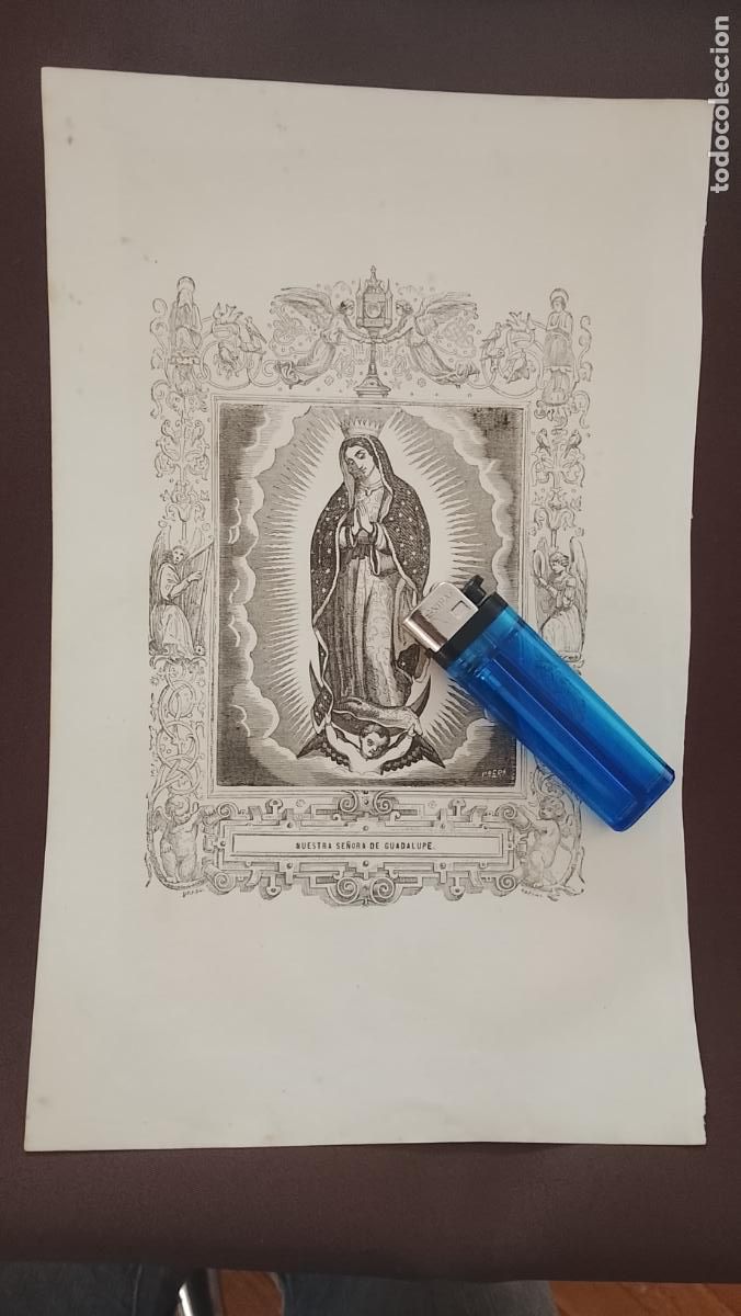 Arte: plancha Grabado LITOGRAFICO del a&ntilde;o 1849 - Virgen nuestra se&ntilde;ora de Guadalupe