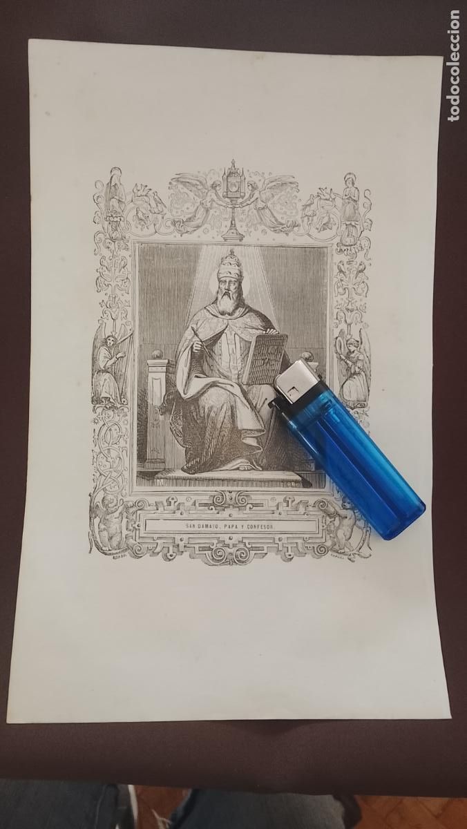 Arte: plancha Grabado LITOGRAFICO del a&ntilde;o 1849 - San D&aacute;maso Papa