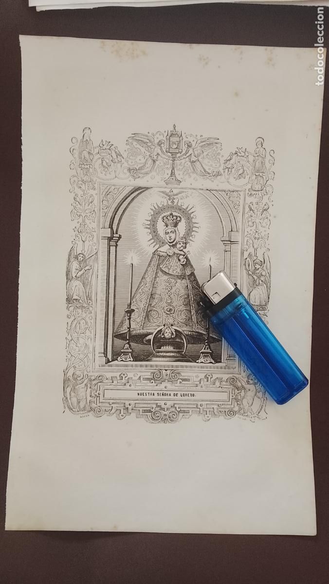 Arte: plancha Grabado LITOGRAFICO del a&ntilde;o 1849 - la Santa Virgen nuestra se&ntilde;ora de Loreto