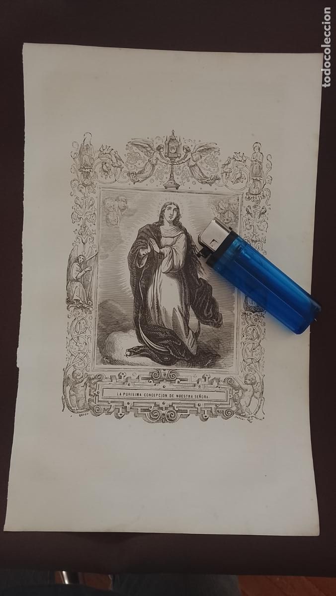 Arte: plancha Grabado LITOGRAFICO del a&ntilde;o 1849 - Virgen Inmaculada Pur&iacute;sima Concepci&oacute;n de nuestra se&ntilde;ora