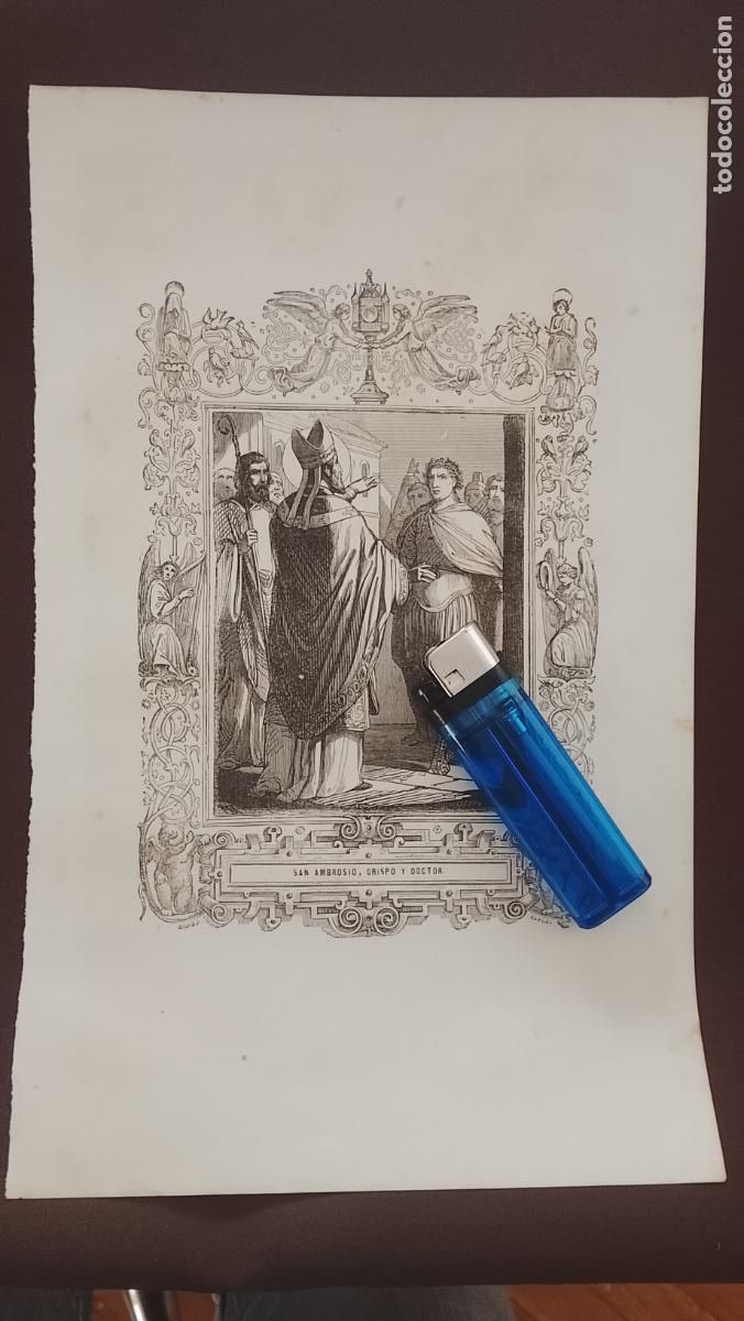 Arte: plancha Grabado LITOGRAFICO del a&ntilde;o 1849 - San Ambrosio obispo y doctor