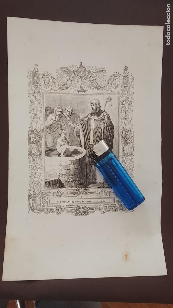 Arte: plancha Grabado LITOGRAFICO del a&ntilde;o 1849 - San Nicol&aacute;s de Bari arzobispo