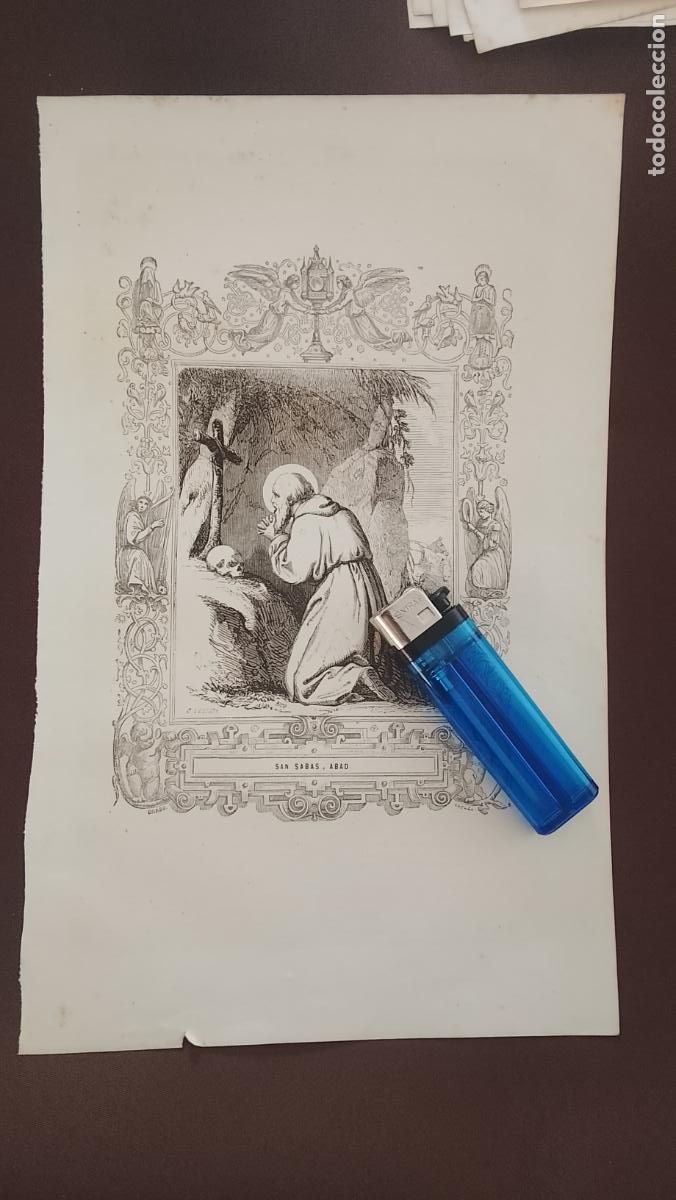Arte: plancha Grabado LITOGRAFICO del a&ntilde;o 1849 - san sabas abad