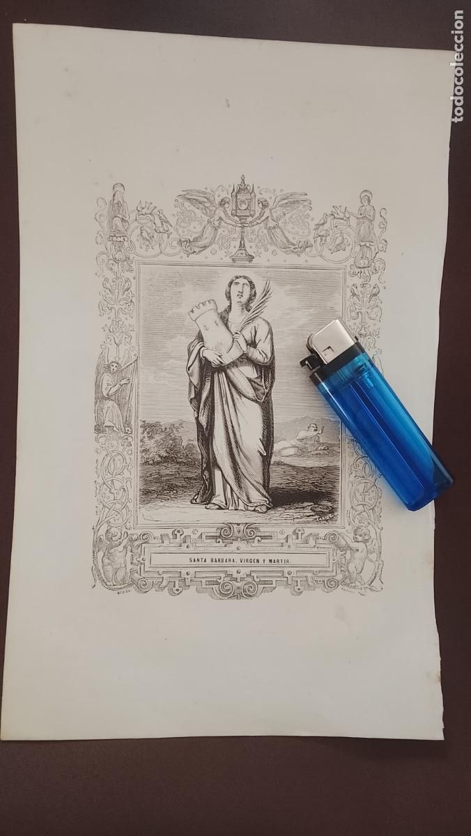 Arte: plancha Grabado LITOGRAFICO del a&ntilde;o 1849 - Santa B&aacute;rbara virgen
