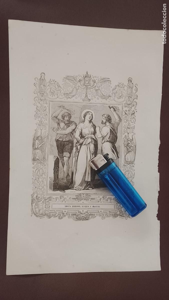 Arte: plancha Grabado LITOGRAFICO del a&ntilde;o 1849 - Santa Bibiana virgen