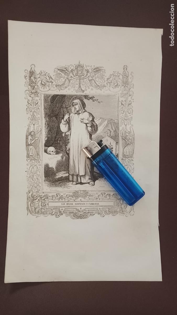 Arte: plancha Grabado LITOGRAFICO del a&ntilde;o 1849 - San Bruno confesor y fundador