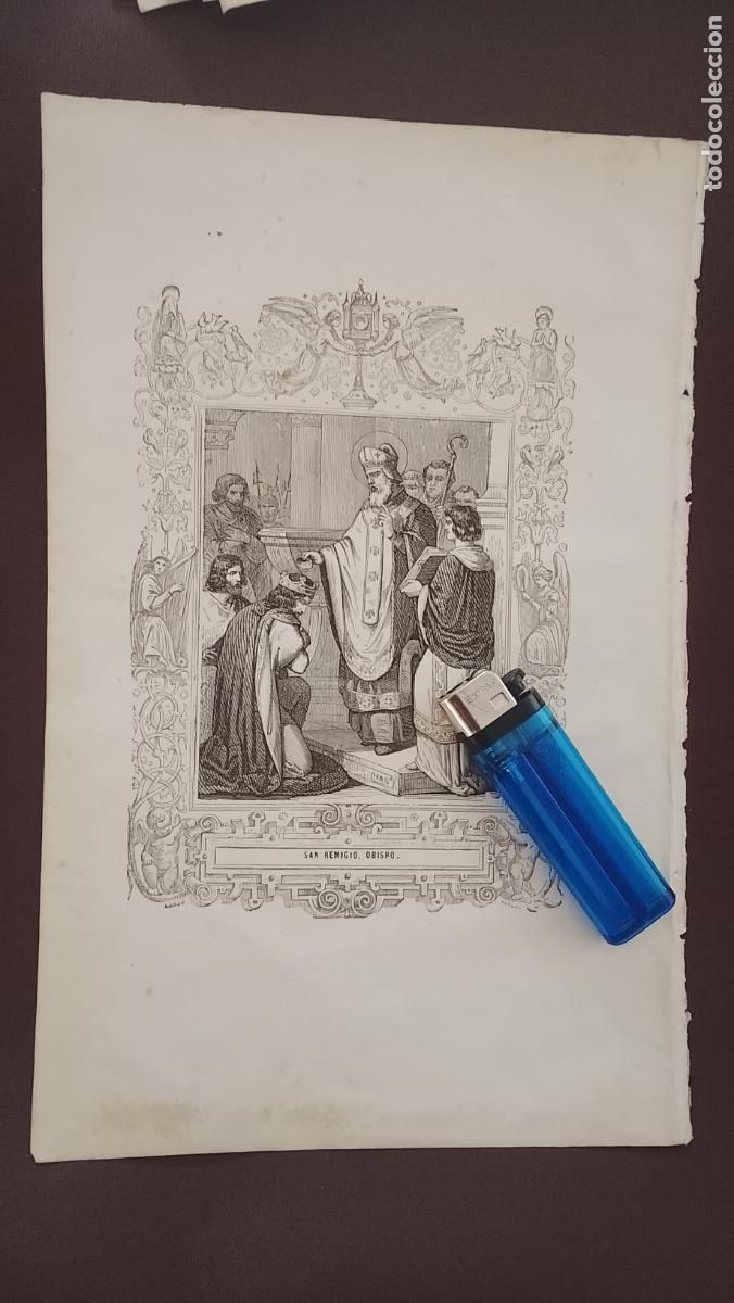 Arte: plancha Grabado LITOGRAFICO del a&ntilde;o 1849 - San remigio obispo