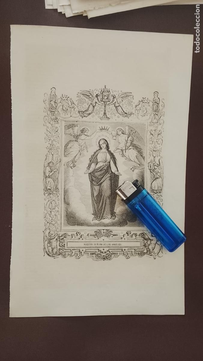 Arte: plancha Grabado LITOGRAFICO religioso del a&ntilde;o 1849 - nuestra se&ntilde;ora Virgen de los &Aacute;ngeles