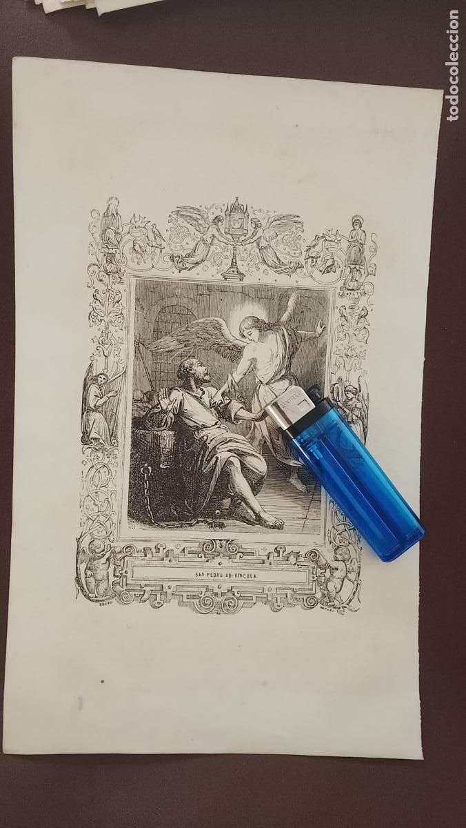 Arte: plancha Grabado LITOGRAFICO religioso del a&ntilde;o 1849 - San Pedro adv&iacute;ncula