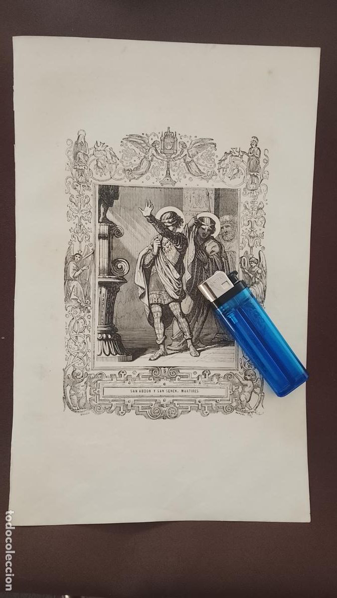 Arte: plancha Grabado LITOGRAFICO religioso del a&ntilde;o 1849 - San abd&oacute;n y senen