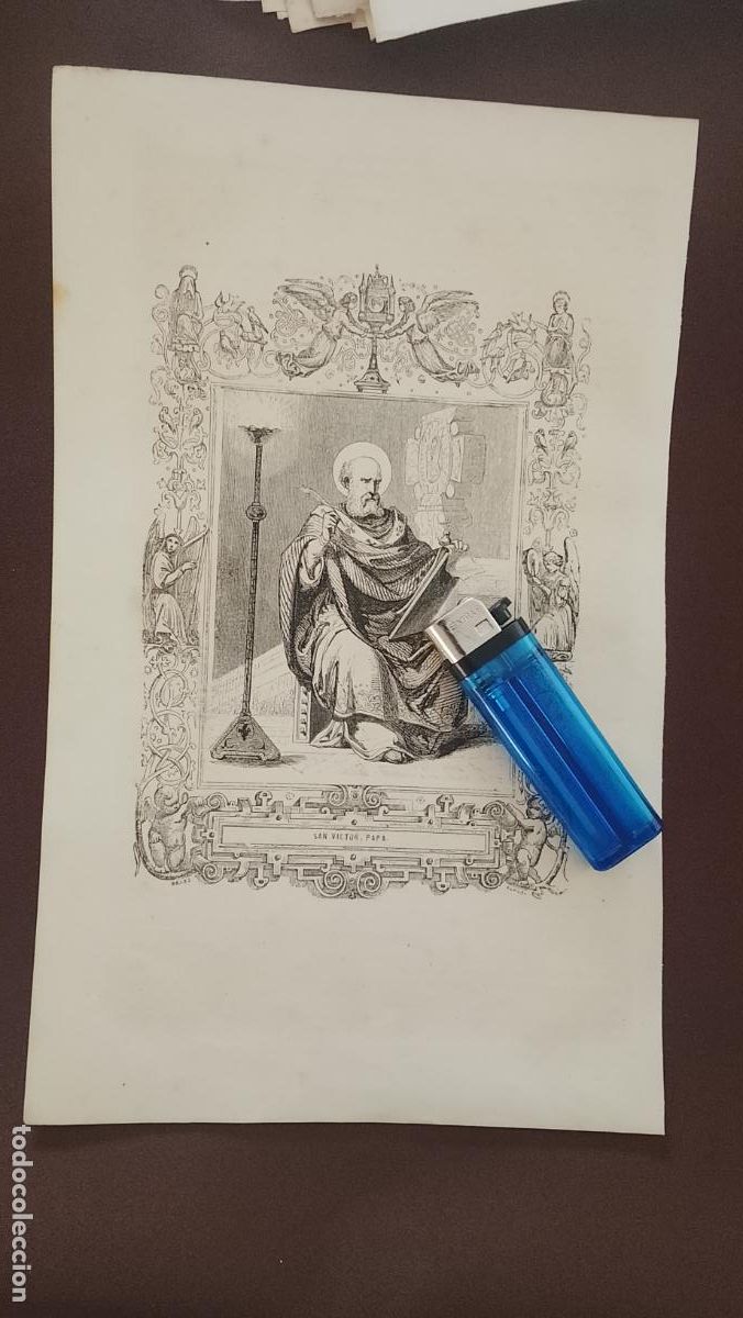 Arte: plancha Grabado LITOGRAFICO religioso del a&ntilde;o 1849 - San V&iacute;ctor Papa