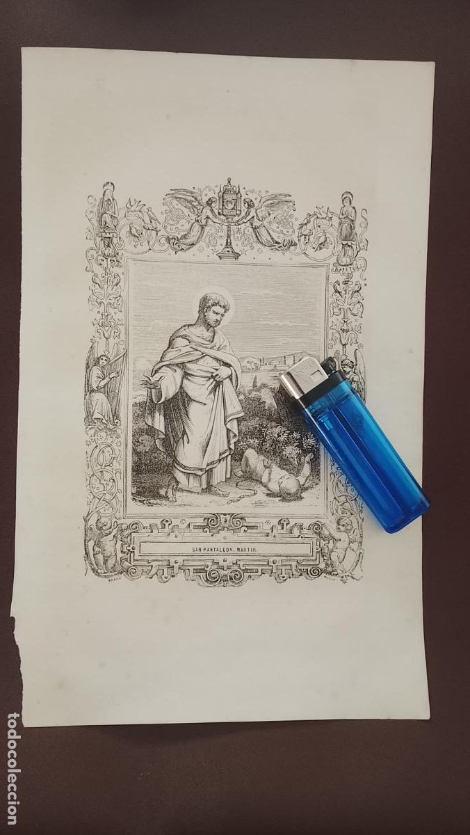 Arte: plancha Grabado LITOGRAFICO religioso del a&ntilde;o 1849 - San pantaleon