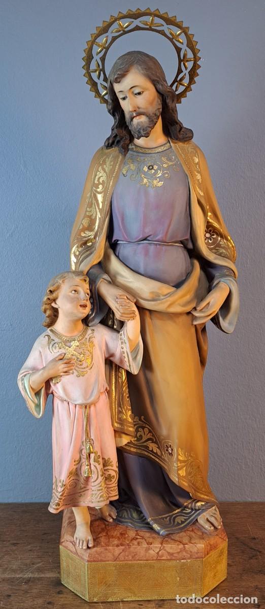 Arte: San Jos&eacute; con el Ni&ntilde;o Jes&uacute;s, Talleres de Olot, finales del siglo XIX, 75 cm.