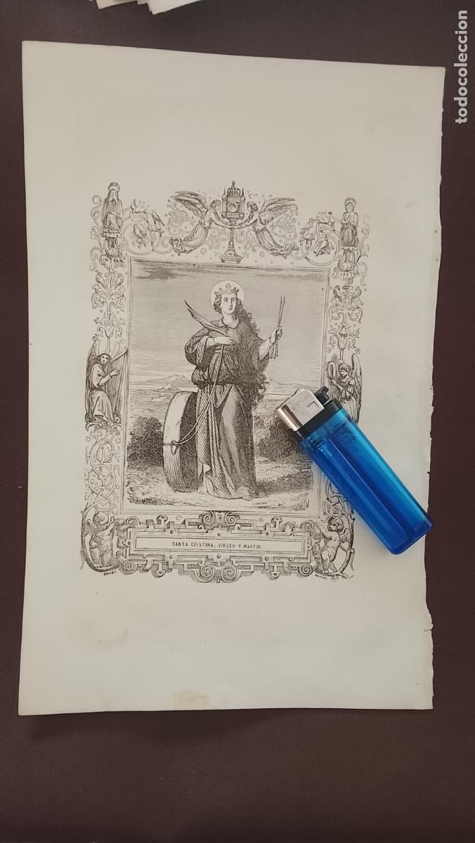 Arte: plancha Grabado LITOGRAFICO religioso del a&ntilde;o 1849 - SANTA CRISTINA VIRGEN