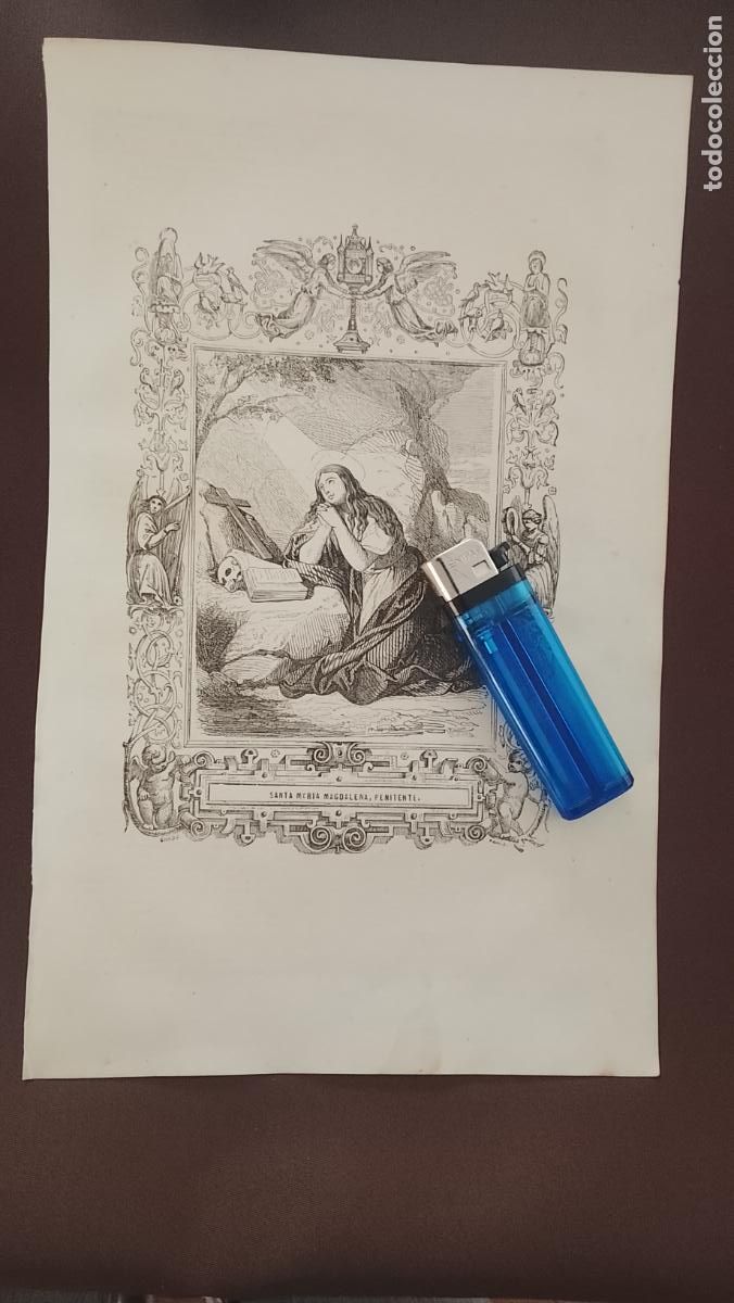 Arte: plancha Grabado LITOGRAFICO religioso del a&ntilde;o 1849 - SANTA MARIA MAGDALENA PENITENTE