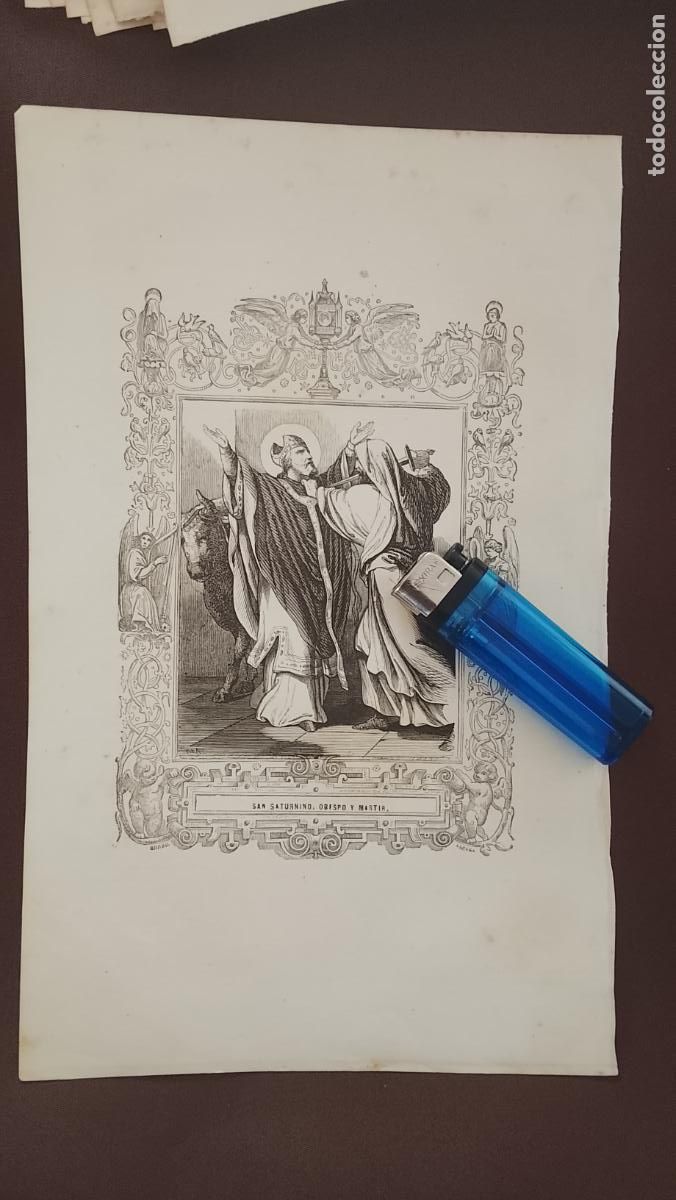 Arte: plancha Grabado LITOGRAFICO religioso del a&ntilde;o 1849 - SAN SATURNINO