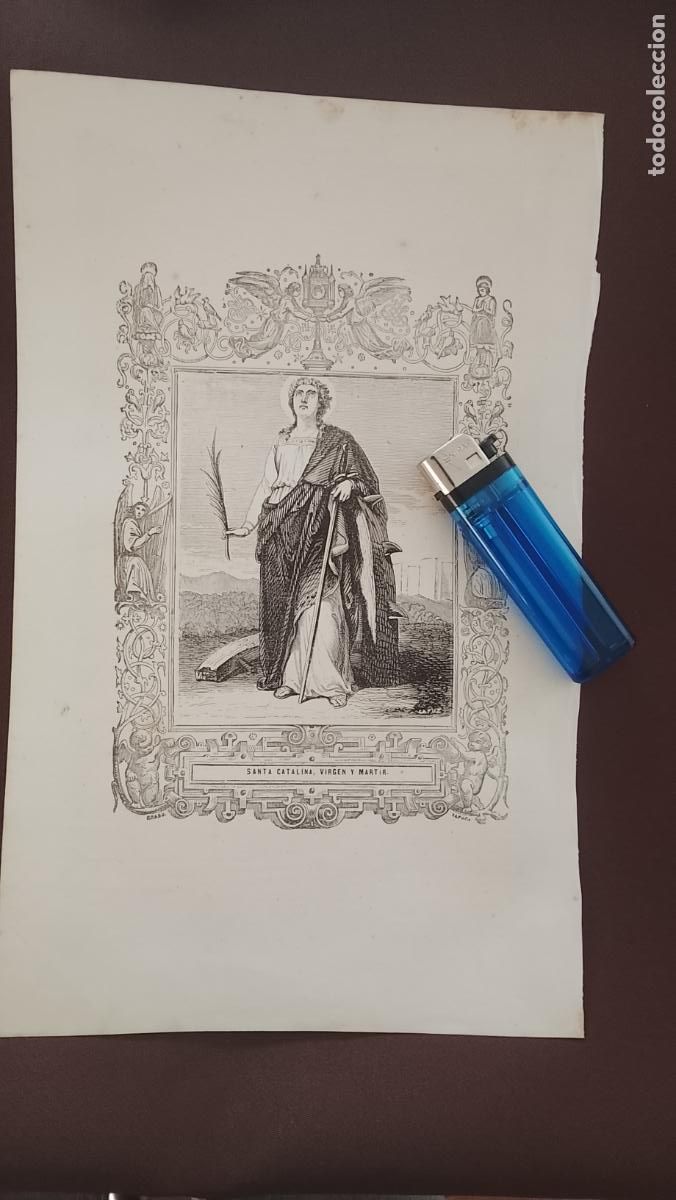 Arte: plancha Grabado LITOGRAFICO religioso del a&ntilde;o 1849 - SANTA CATALINA VIRGEN