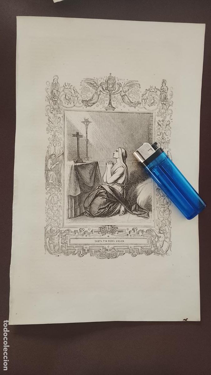 Arte: plancha Grabado LITOGRAFICO religioso del a&ntilde;o 1849 - SANTA PRAXEDES VIRGEN